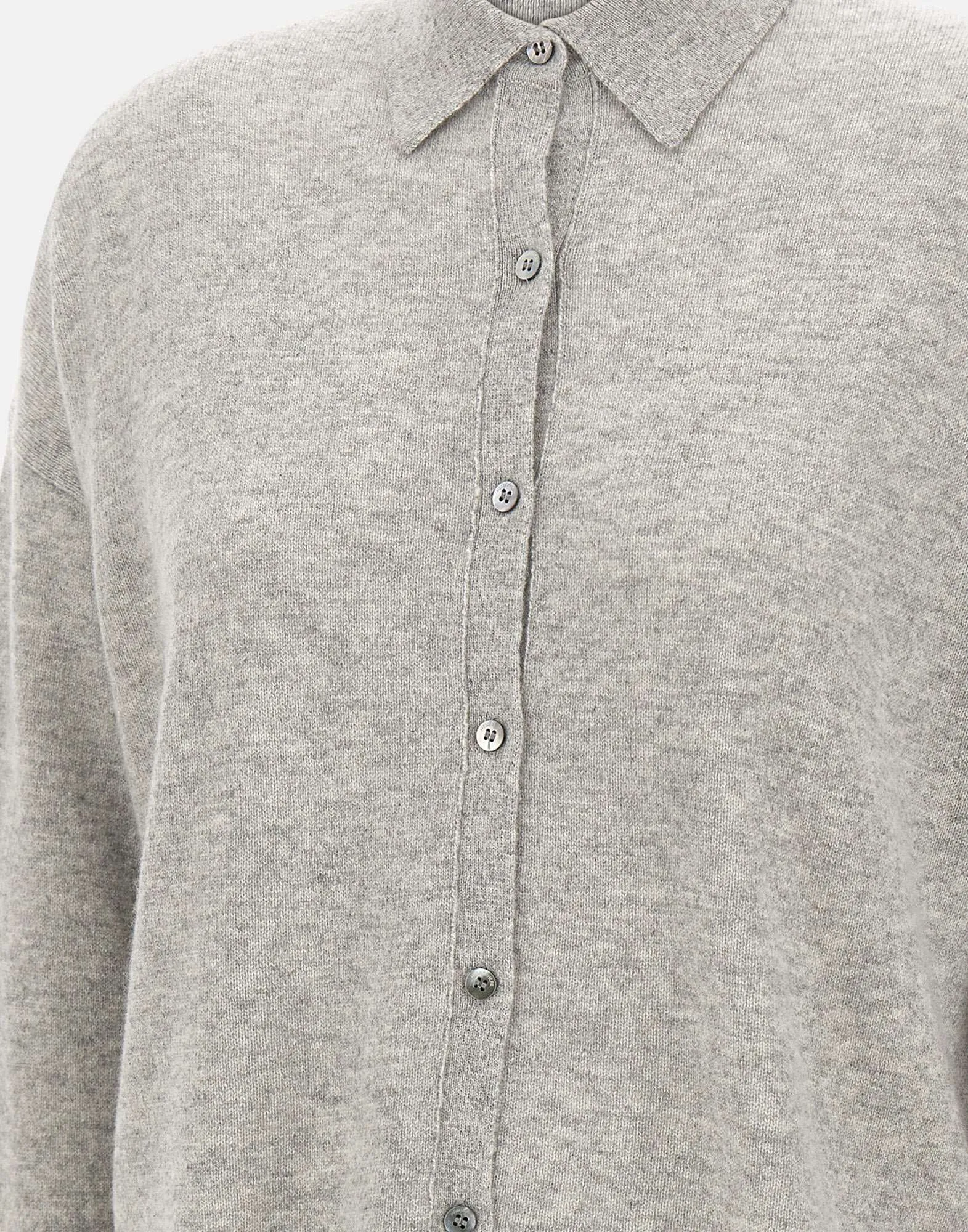 Grey Cashmere Polo Cardigan Sweater