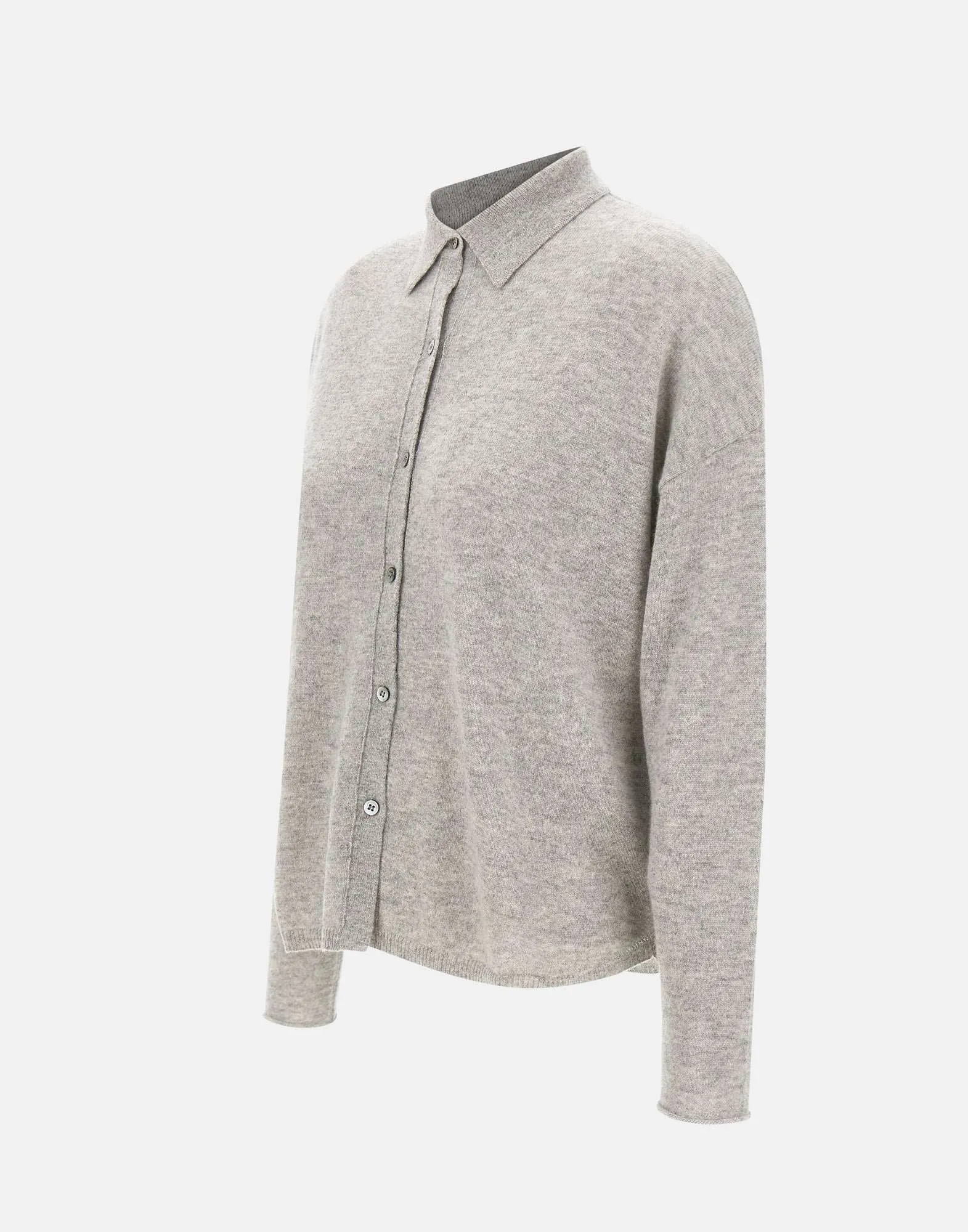 Grey Cashmere Polo Cardigan Sweater