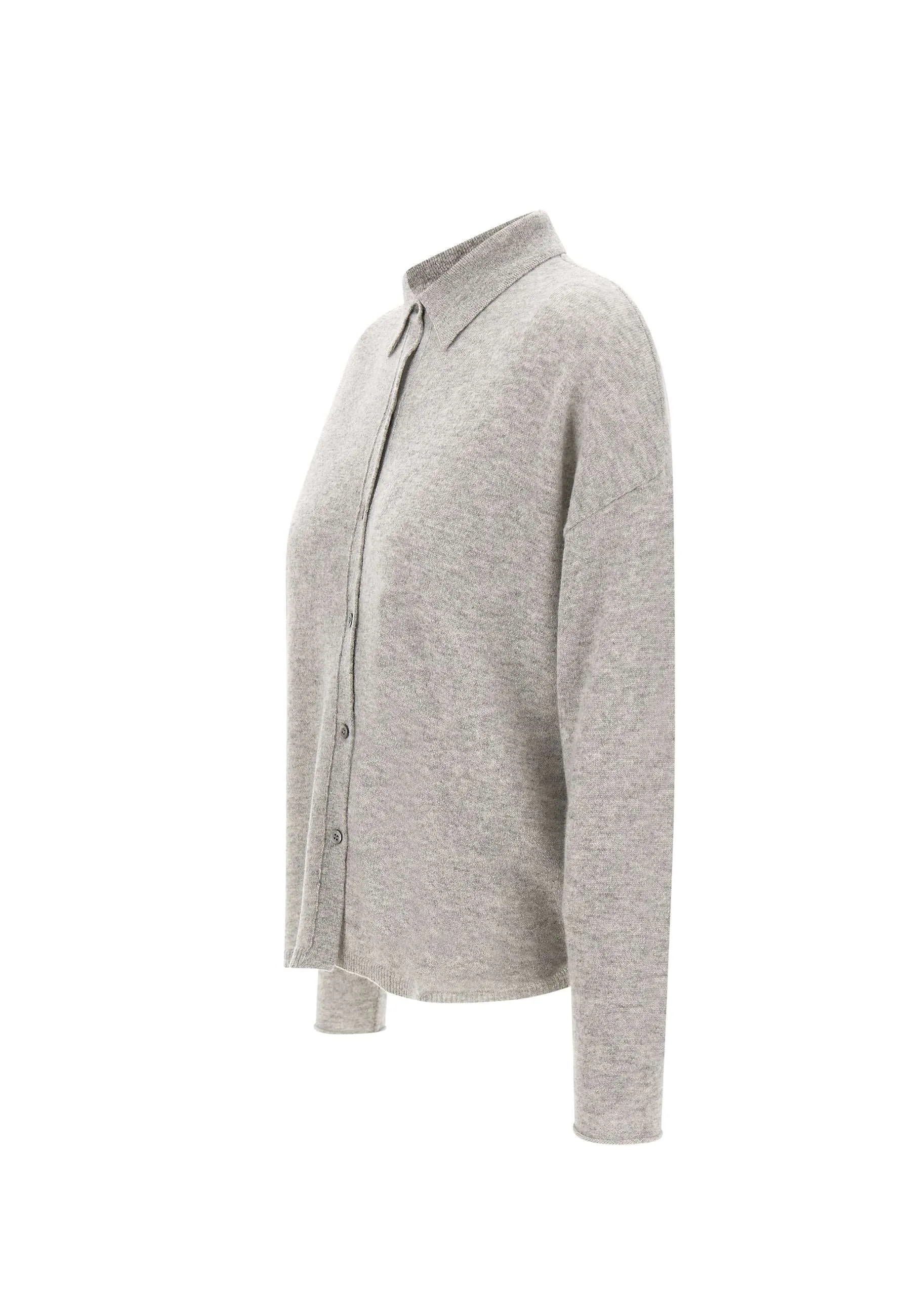 Grey Cashmere Polo Cardigan Sweater