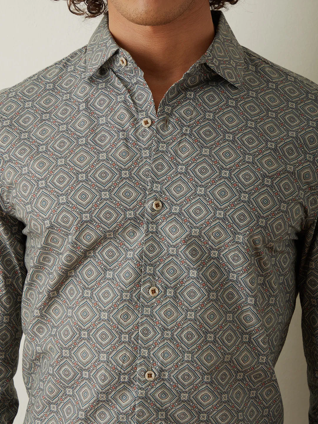 Grey Printed Casual Shirt