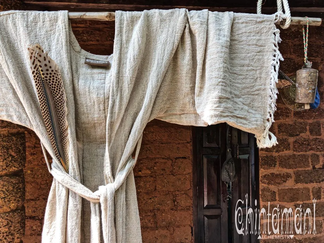 Gypsy Wide Sleeve Kimono of Raw Cotton / Boho Cardigan Robe / Beige