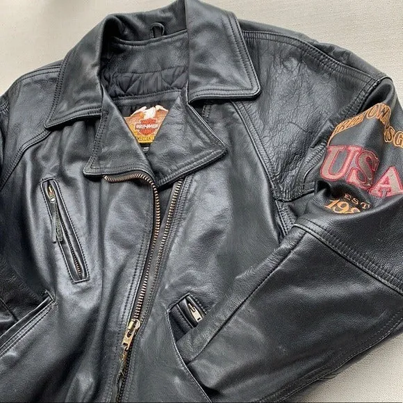 HARLEY-DAVIDSON Vintage Moto Biker Black Leather Jacket