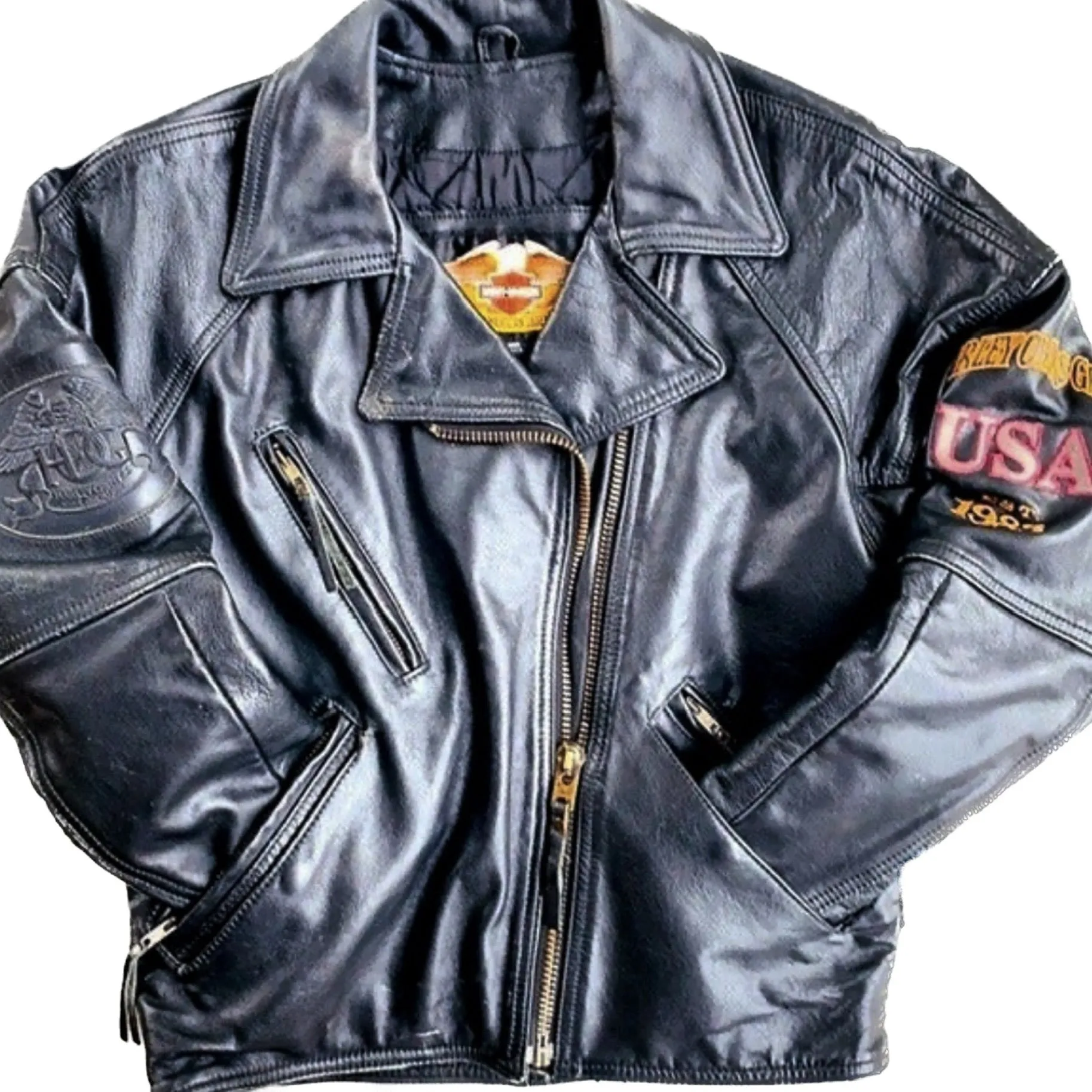 HARLEY-DAVIDSON Vintage Moto Biker Black Leather Jacket