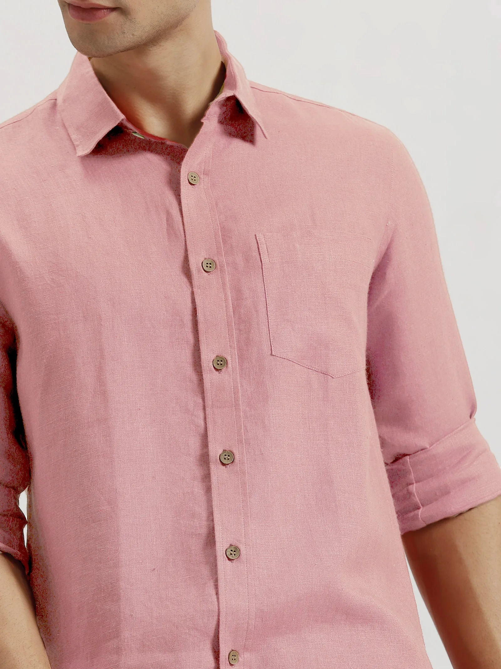 Harvey - Pure Linen Full Sleeve Shirt - Salmon Pink