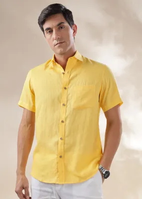 Harvey - Pure Linen Half Sleeve Shirt - Citrus Yellow