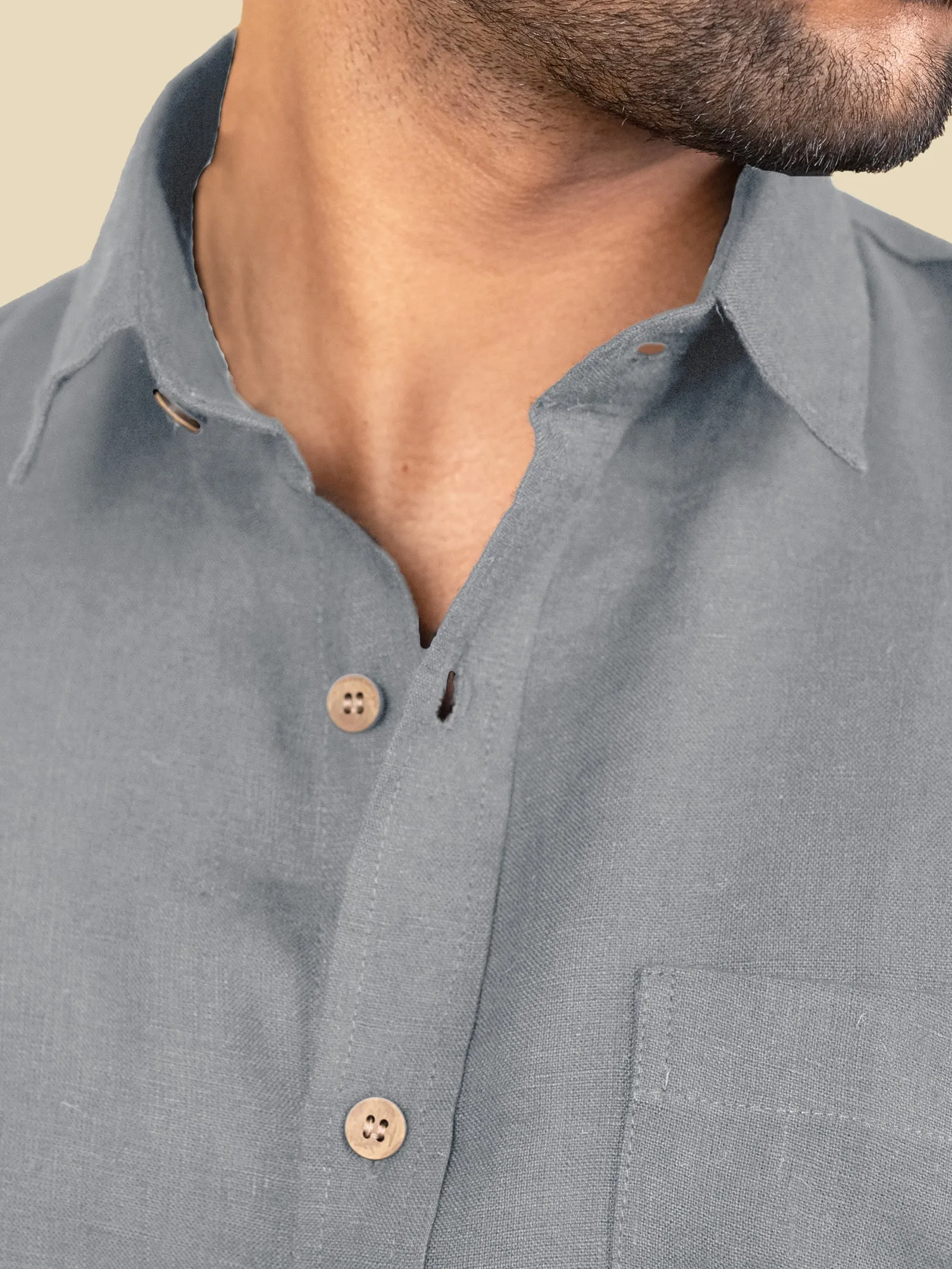 Harvey - Pure Linen Half Sleeve Shirt - Slate Grey