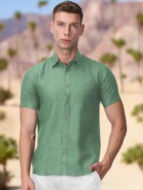 Harvey - Pure Linen Half Sleeve Shirt - Smoke Green