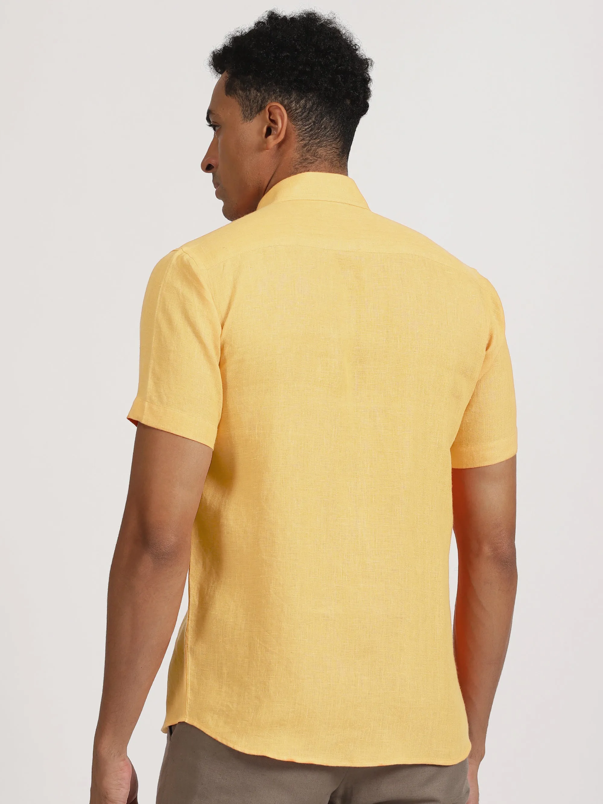 Harvey - Pure Linen Half Sleeve Shirt - Spectra Yellow