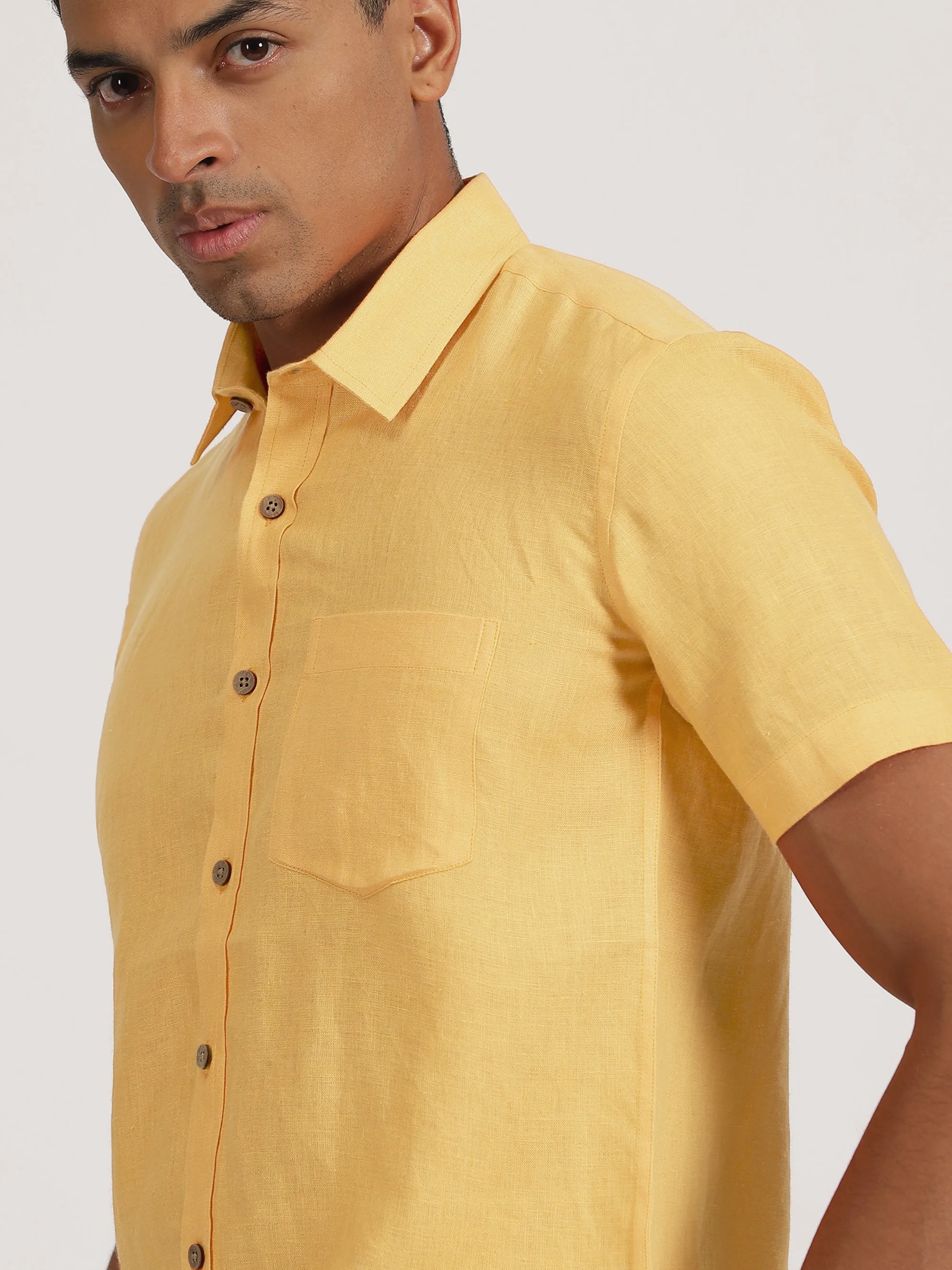 Harvey - Pure Linen Half Sleeve Shirt - Spectra Yellow