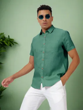 Harvey - Pure Linen Half Sleeve Shirt - Teal Green