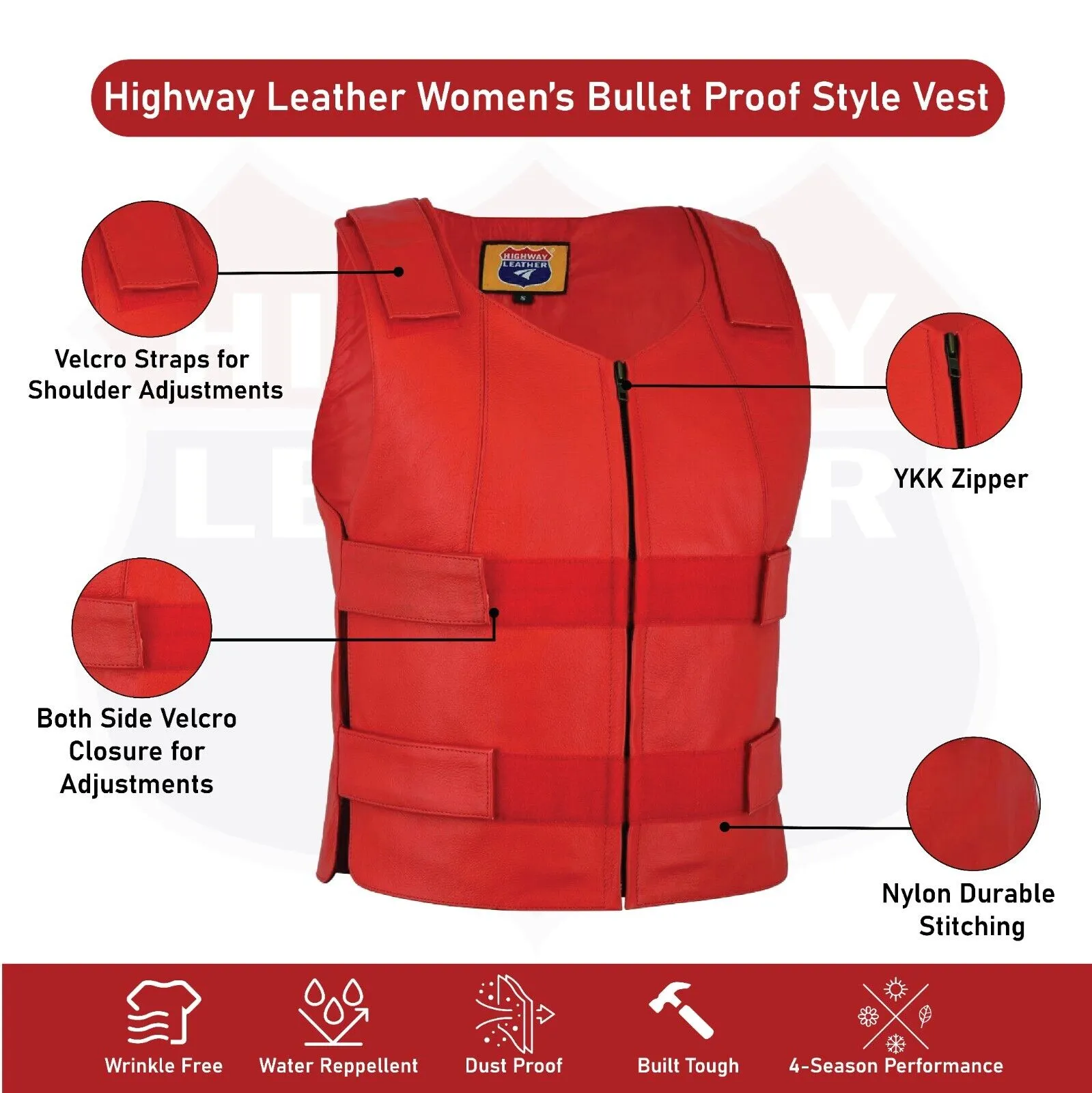 HL14945RED # 22 Ladies Red bulletproof style leather vest - Police vest Shade # 22