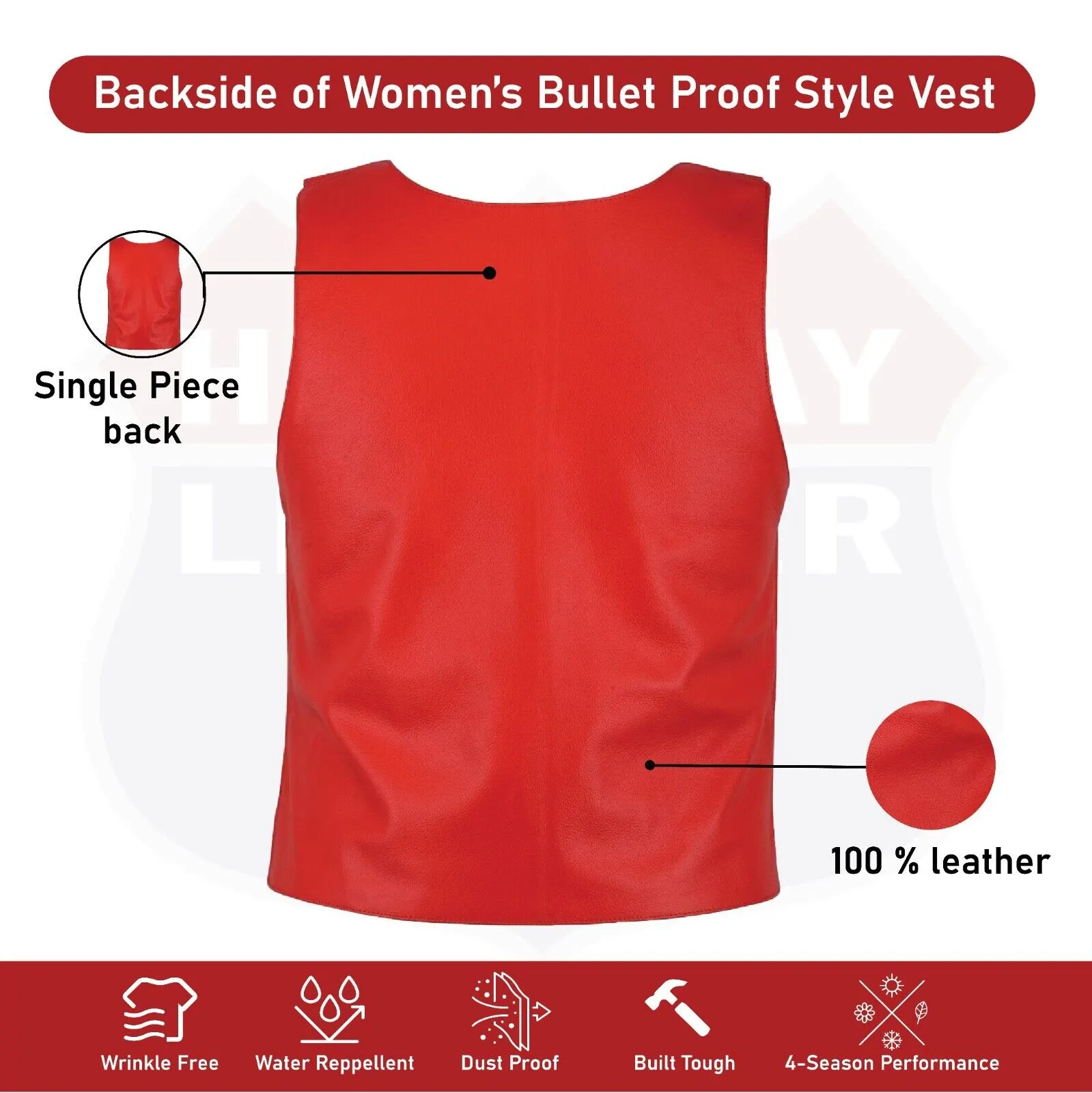 HL14945RED # 22 Ladies Red bulletproof style leather vest - Police vest Shade # 22