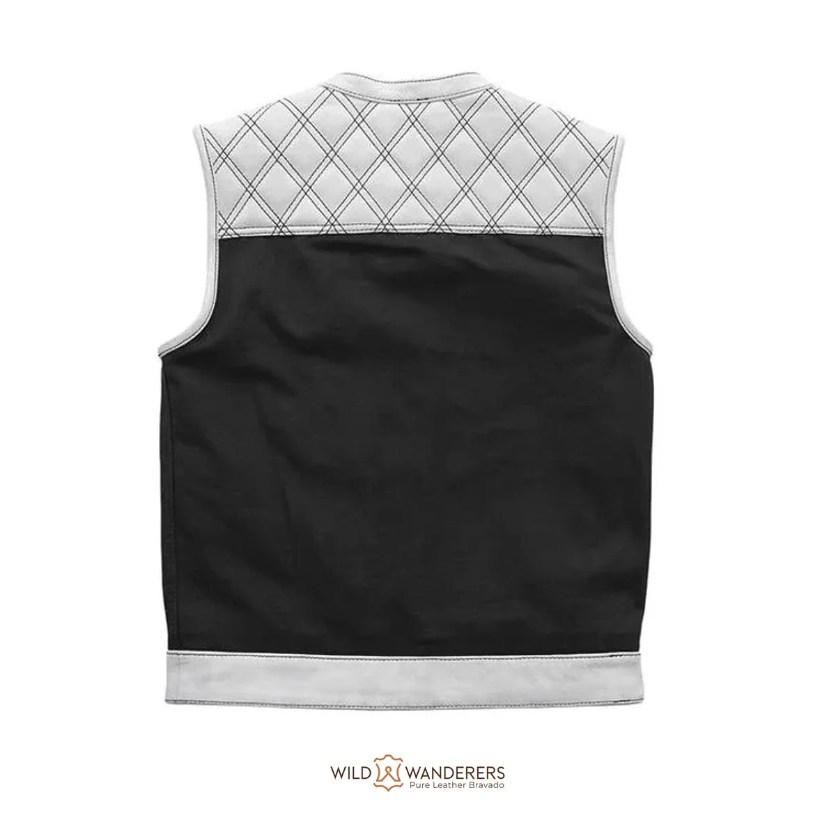 Hunt Club Biker White Leather Canvas Vest - Black