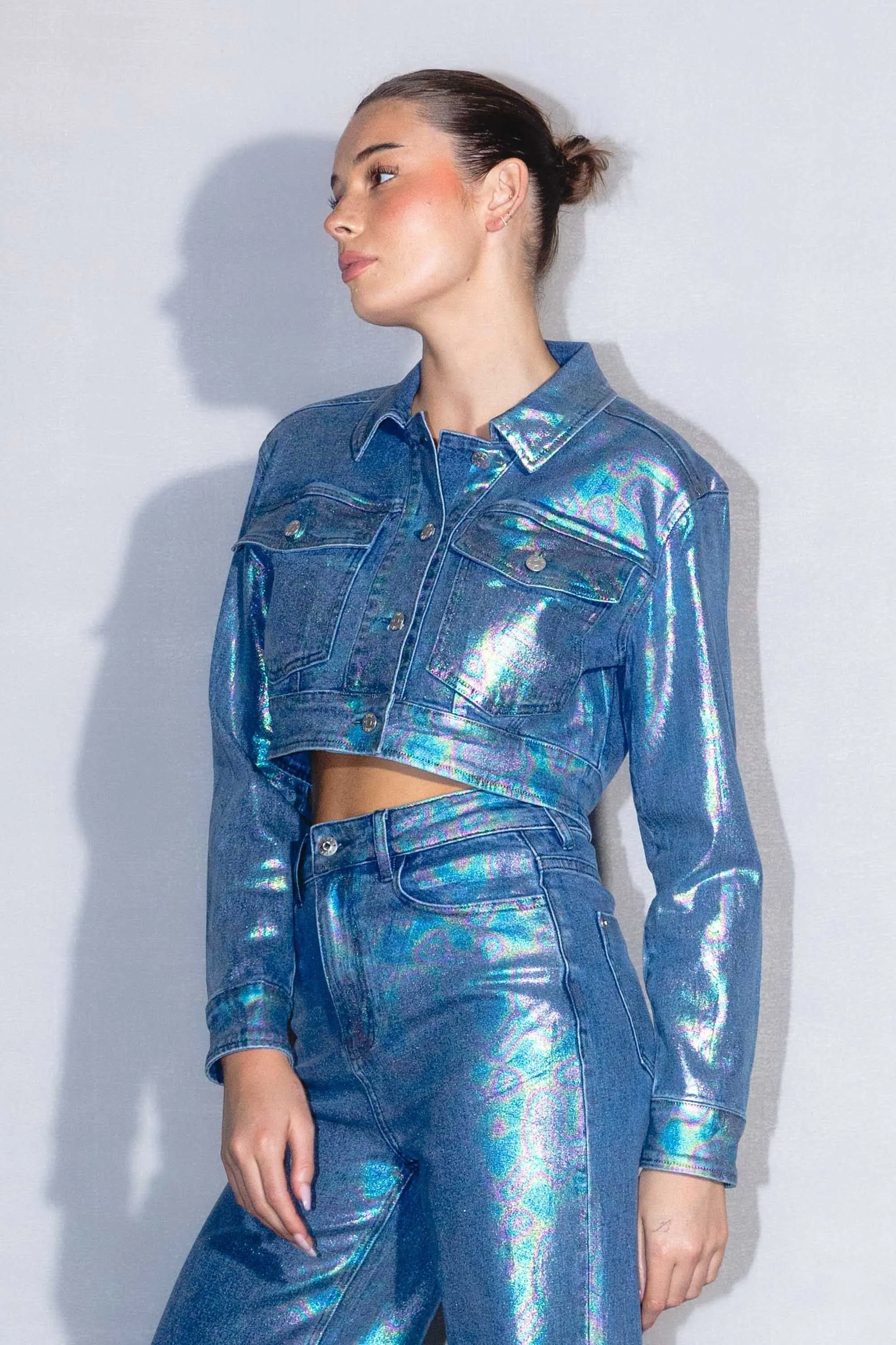 Iridescent Foil Trucker Jacket