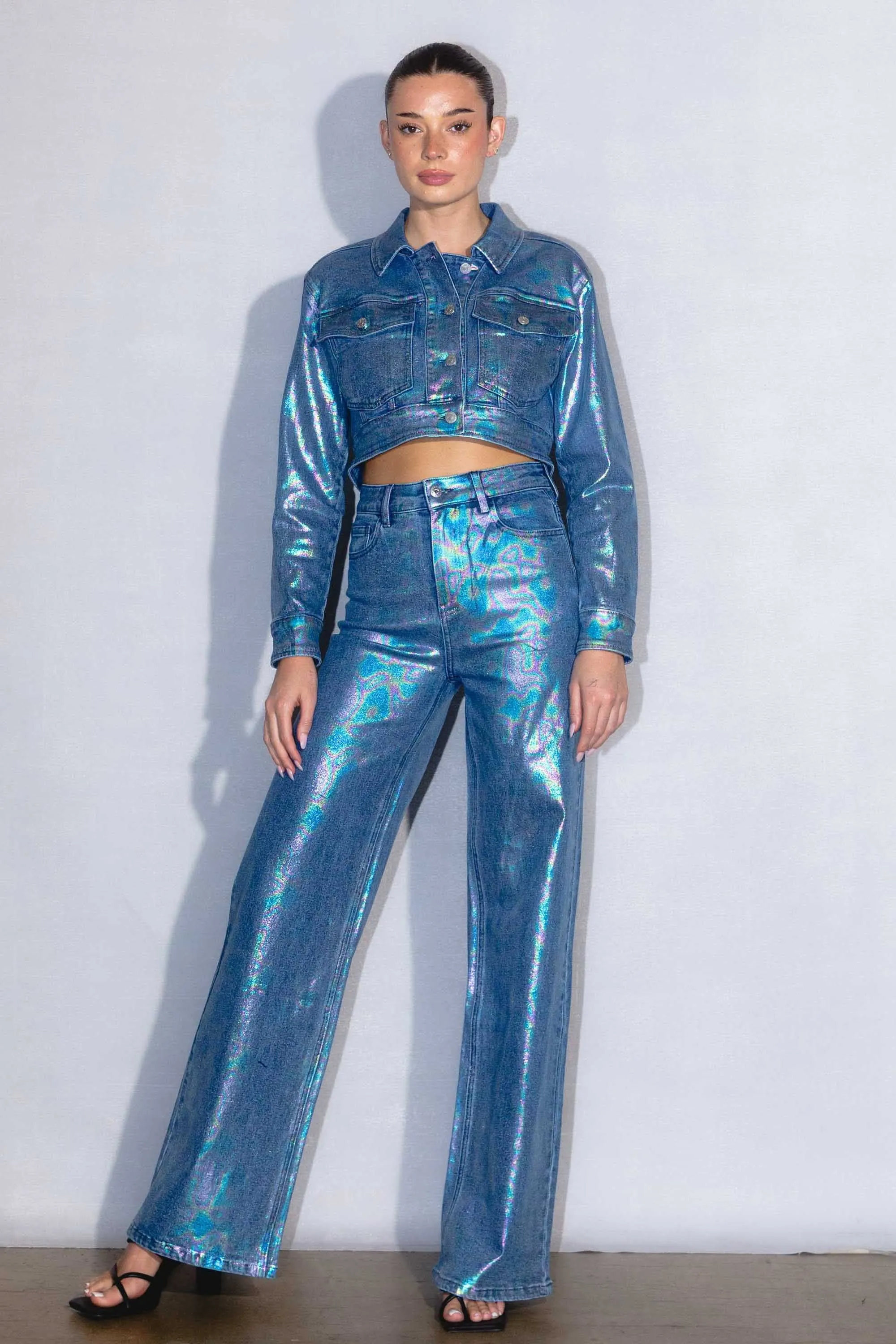 Iridescent Foil Trucker Jacket