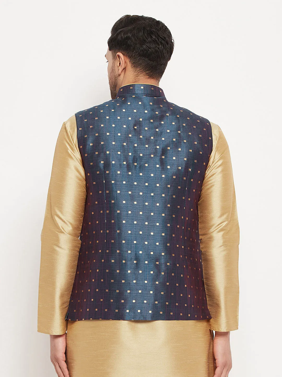 Jashvi Men's Blue Zari Weaved Jacket