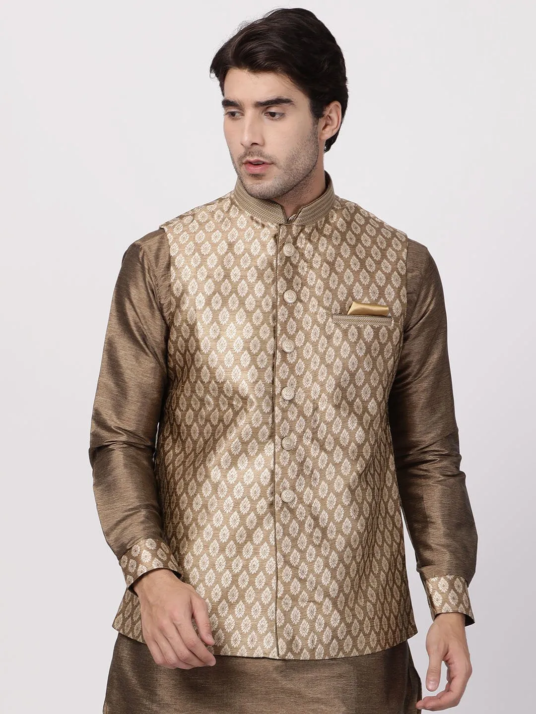 Jashvi Men's Gold Nehru Jacket