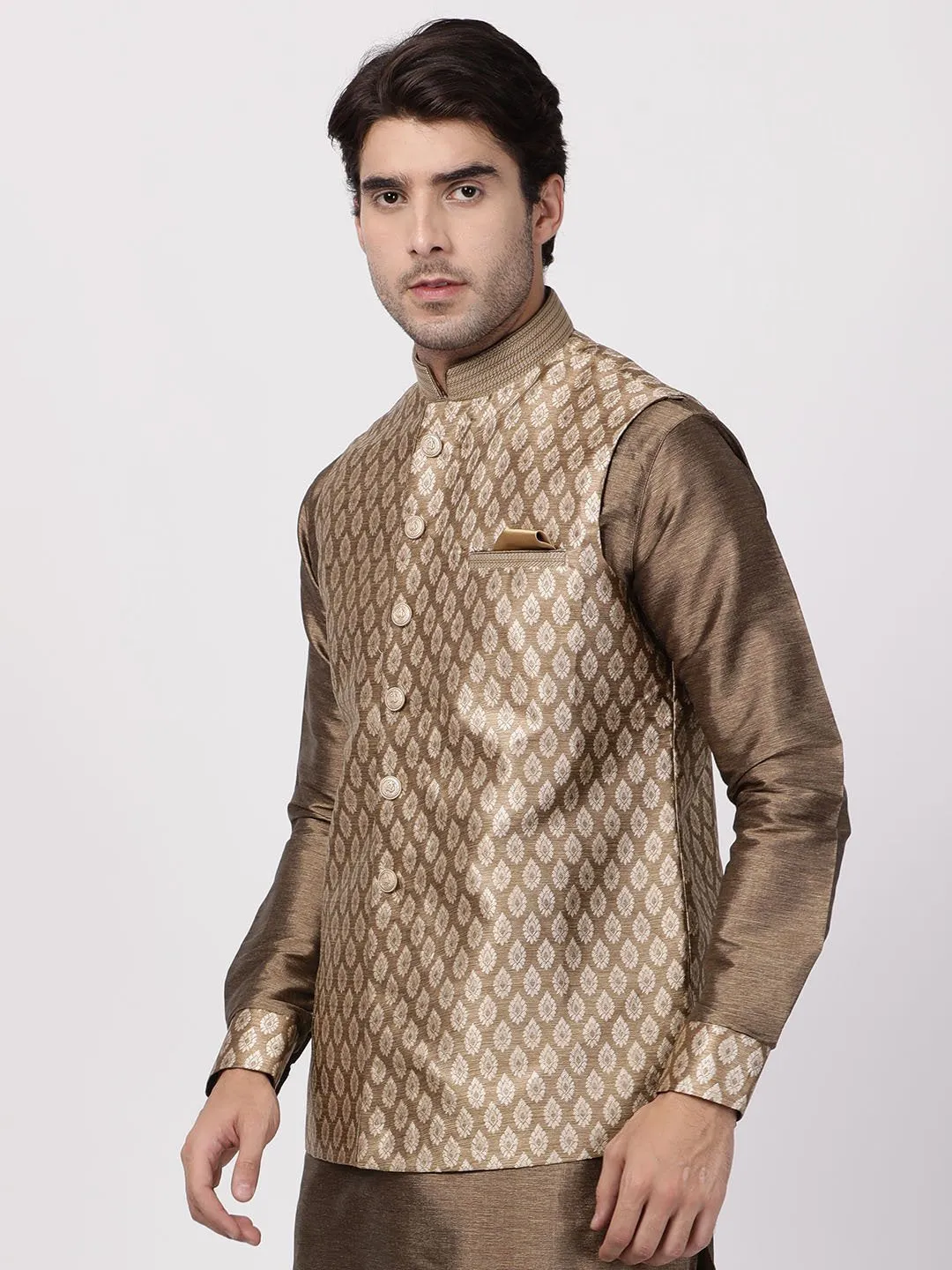 Jashvi Men's Gold Nehru Jacket