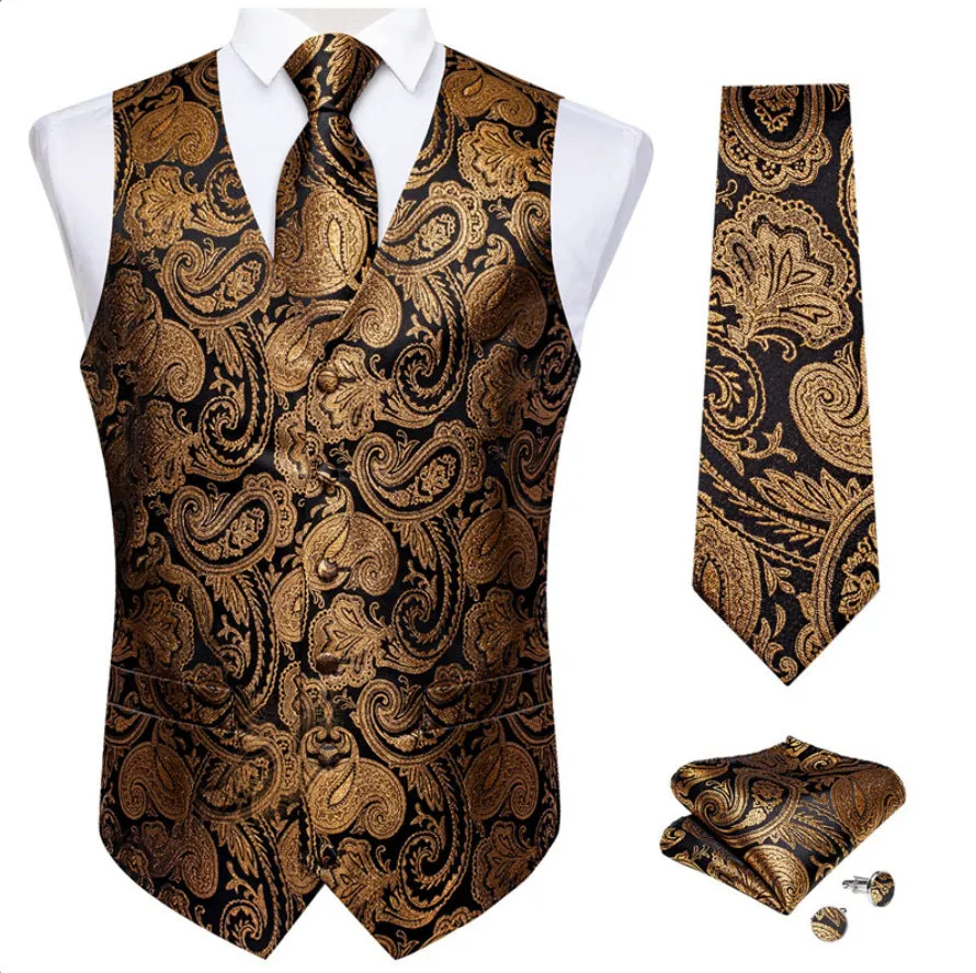 Jinquedai 90s fashion Vest Suit Customized Men's Casual Business Formal Suit Vest Men's Tie Bow Tie Pocket Towel Four-Piece Set