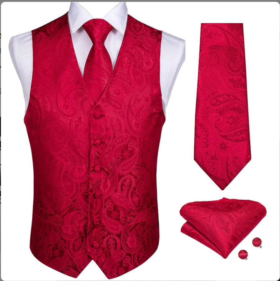 Jinquedai 90s fashion Vest Suit Customized Men's Casual Business Formal Suit Vest Men's Tie Bow Tie Pocket Towel Four-Piece Set