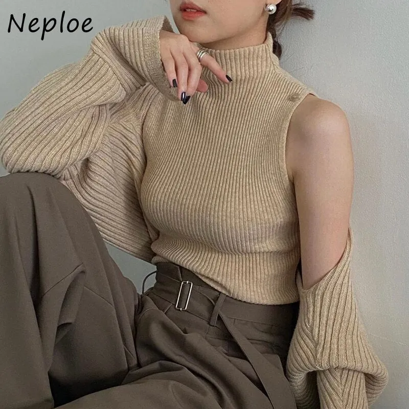 Joskaa Christmas Gift Gentle Solid Color Knitted Top Two-piece Suits Women Stand Collar Slim Inner Bottoming Vest   Long Sleeve Shawl Autumn