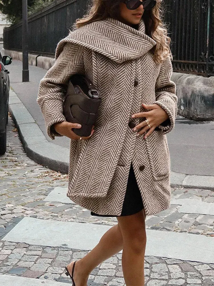 Kadria - Herringbone coat with scarf