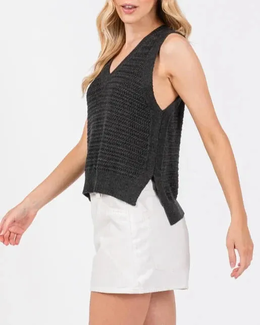 Kailani Side Slit Knited Sweater Tank Top (Assorted Colors)