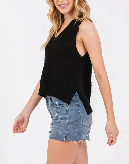 Kailani Side Slit Knited Sweater Tank Top (Assorted Colors)