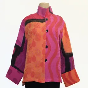 Kay Chapman Jacket, Loop Button, Patchwork, Pink/Orange, M