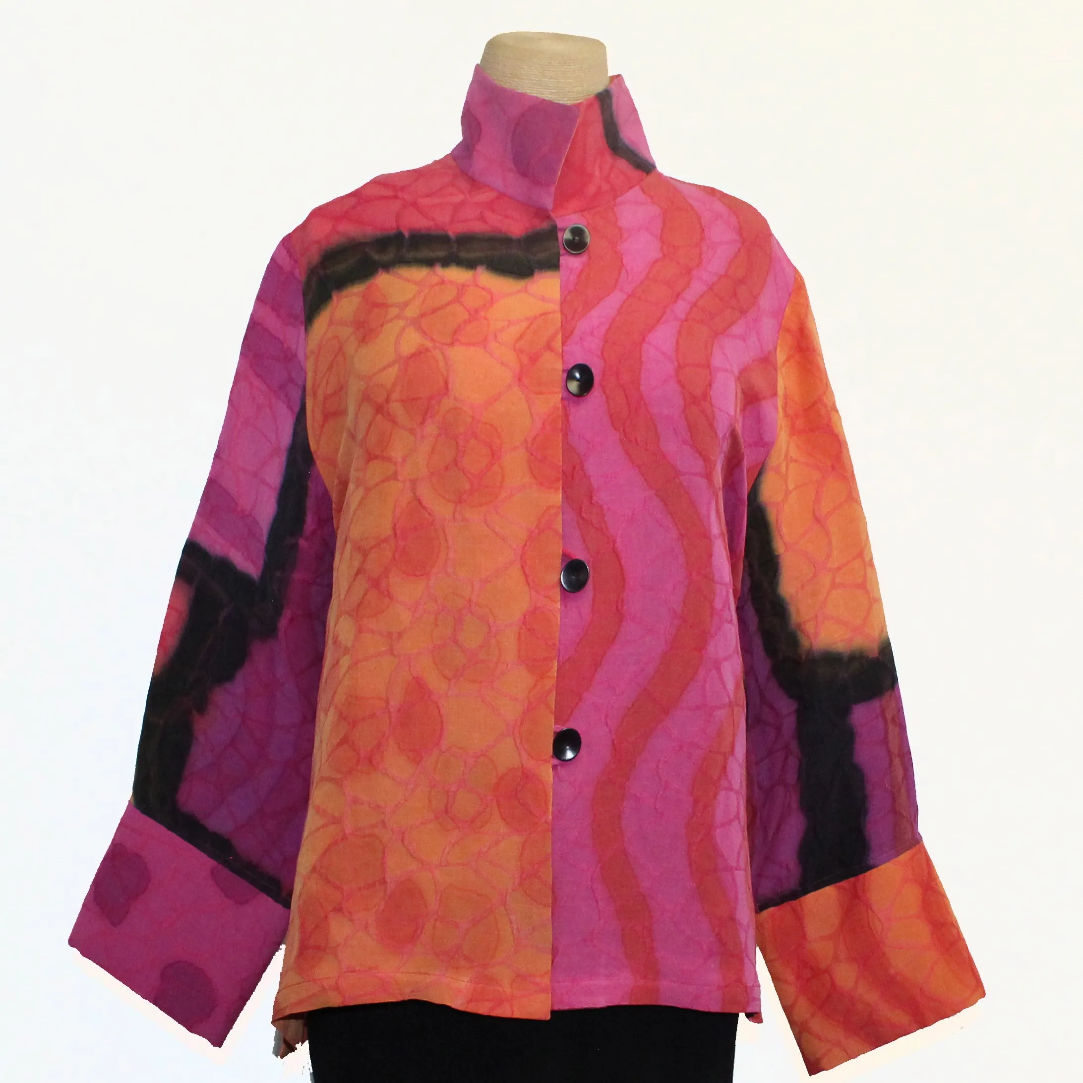 Kay Chapman Jacket, Loop Button, Patchwork, Pink/Orange, M