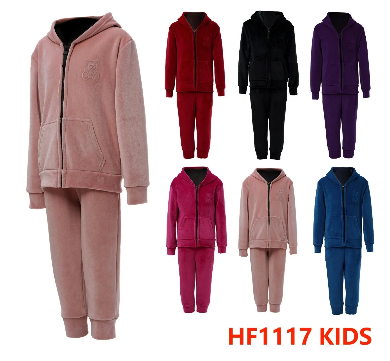 Kids Children Girls Boys Winter Warm Pants Lining Leggings And Zipper Jacket Bear W/Hoody HF1117