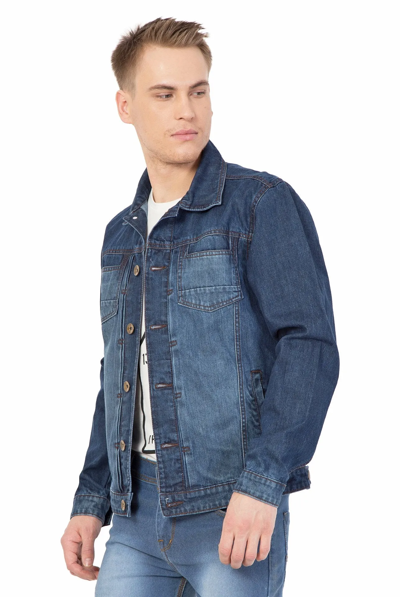 Krossstitch Full Sleeve Men's Denim Dark Blue Jacket with Button Clouser