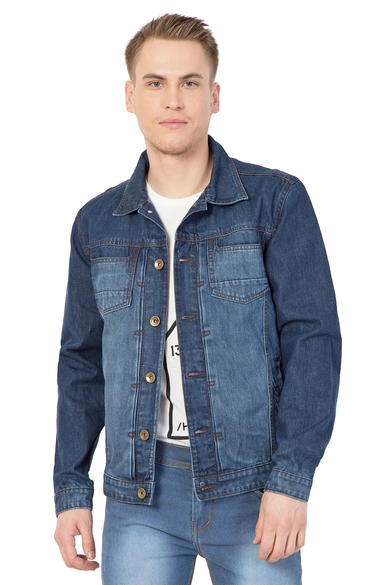 Krossstitch Full Sleeve Men's Denim Dark Blue Jacket with Button Clouser