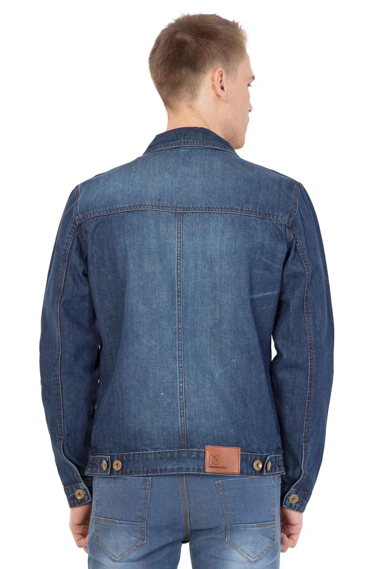 Krossstitch Full Sleeve Men's Denim Dark Blue Jacket with Button Clouser