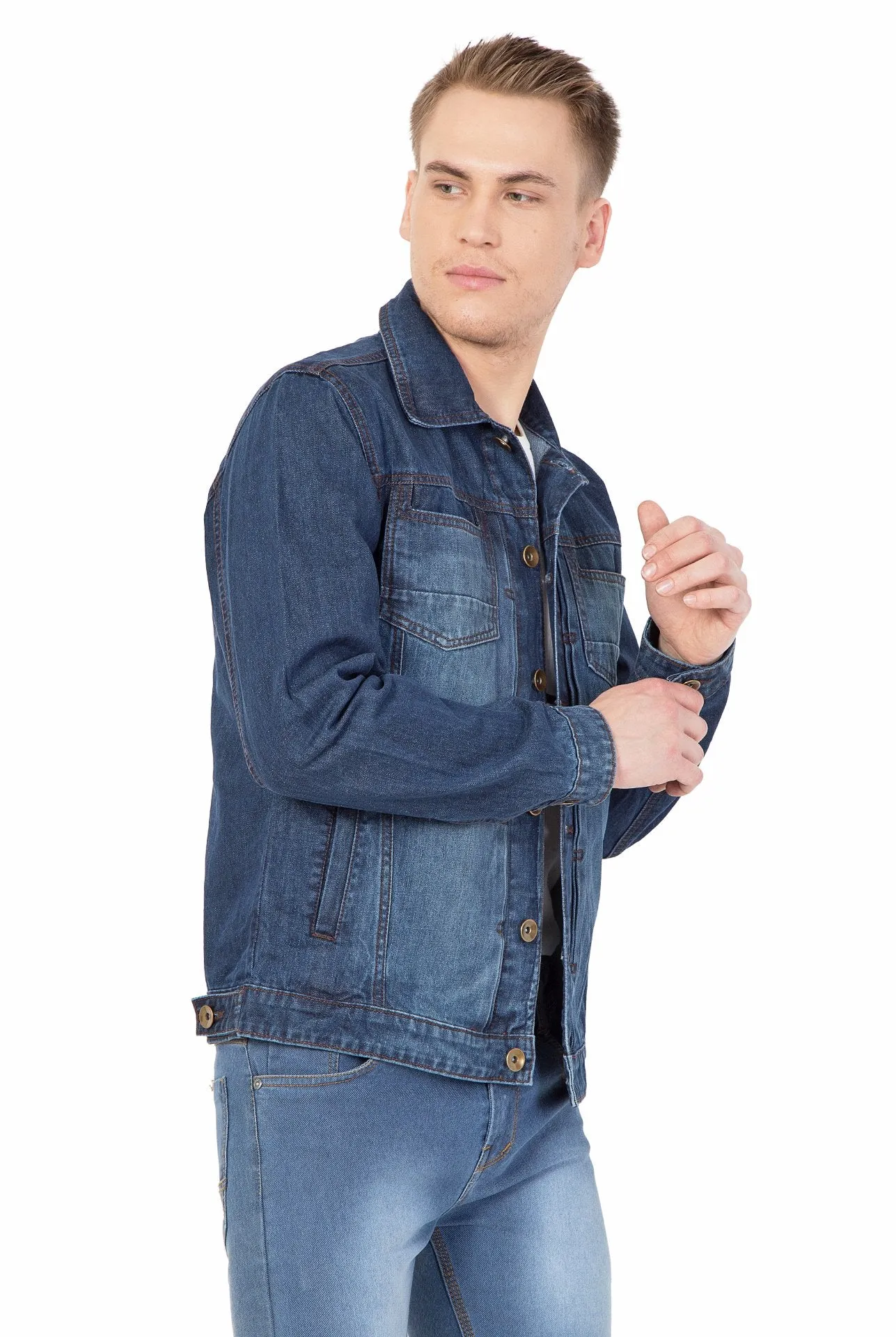 Krossstitch Full Sleeve Men's Denim Dark Blue Jacket with Button Clouser