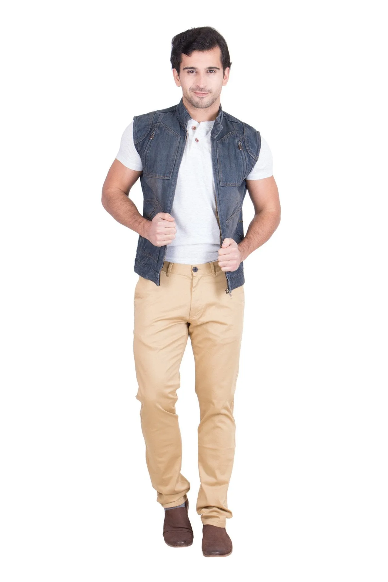 Krossstitch Sleeveless Grey Men's Denim Jacket with Zipper