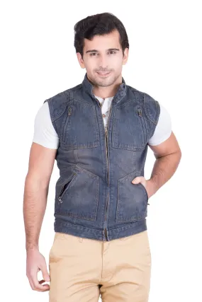 Krossstitch Sleeveless Grey Men's Denim Jacket with Zipper