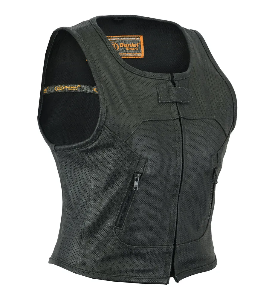 Leather Updated Perforated SWAT Team Style Ladies Motorcycle Vest