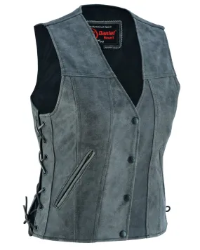 Leather Women's Gray Single Back Panel Stylish Vest