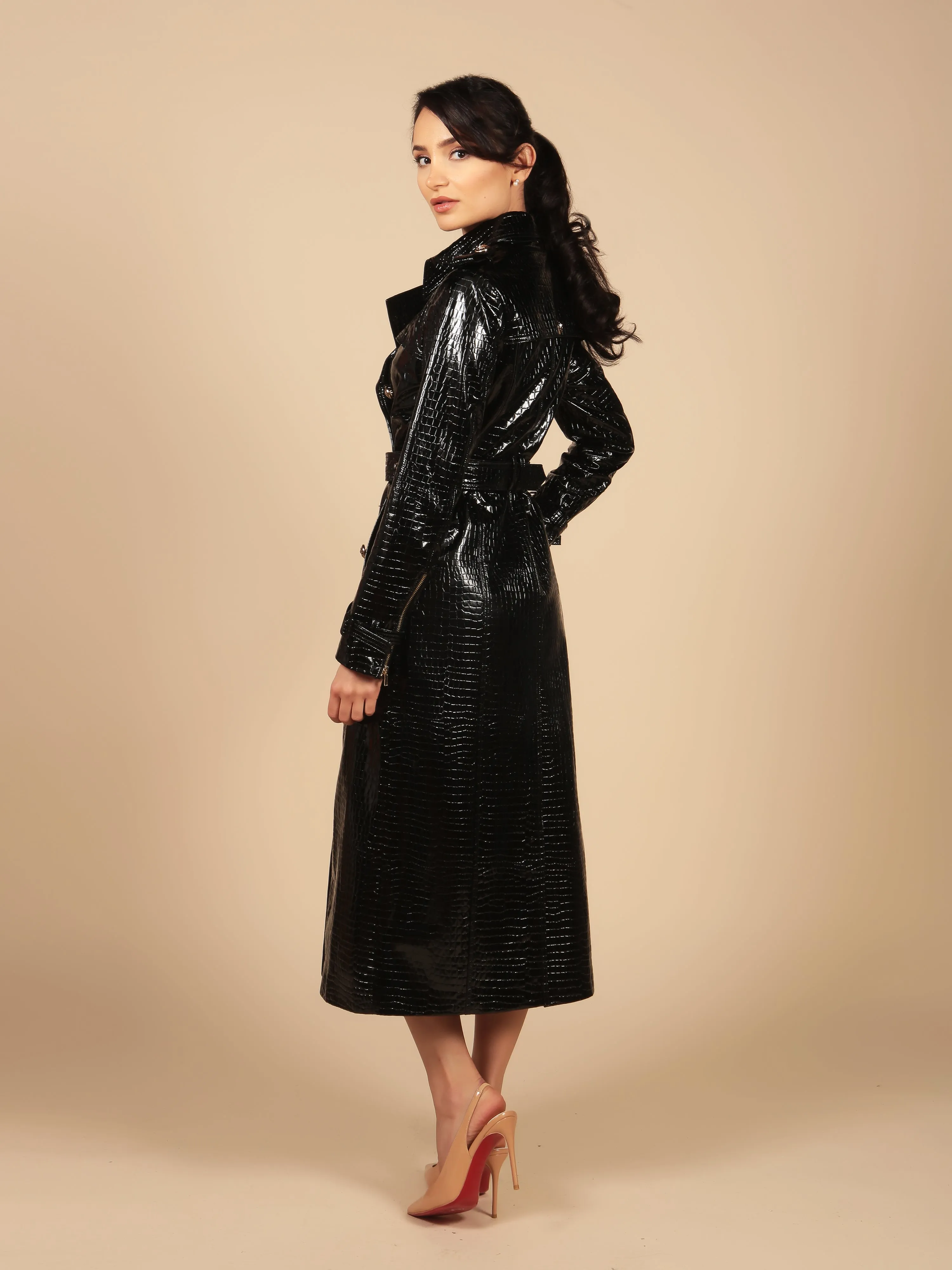 LIMITED EDITION 'Indiscreet' Leather Trench Coat in Nero