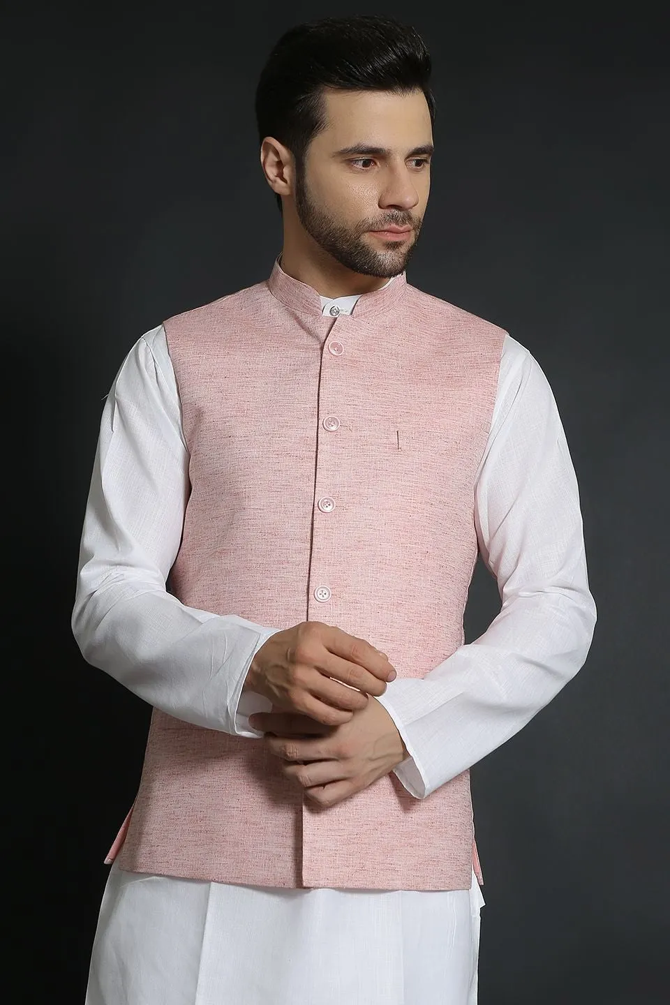 Linen Cotton Orange Modi Nehru Jacket