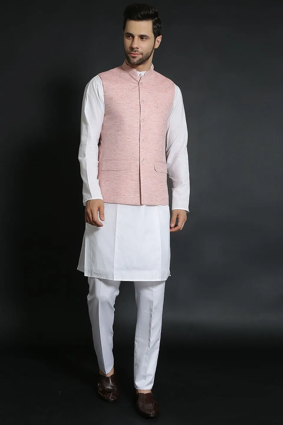 Linen Cotton Orange Modi Nehru Jacket