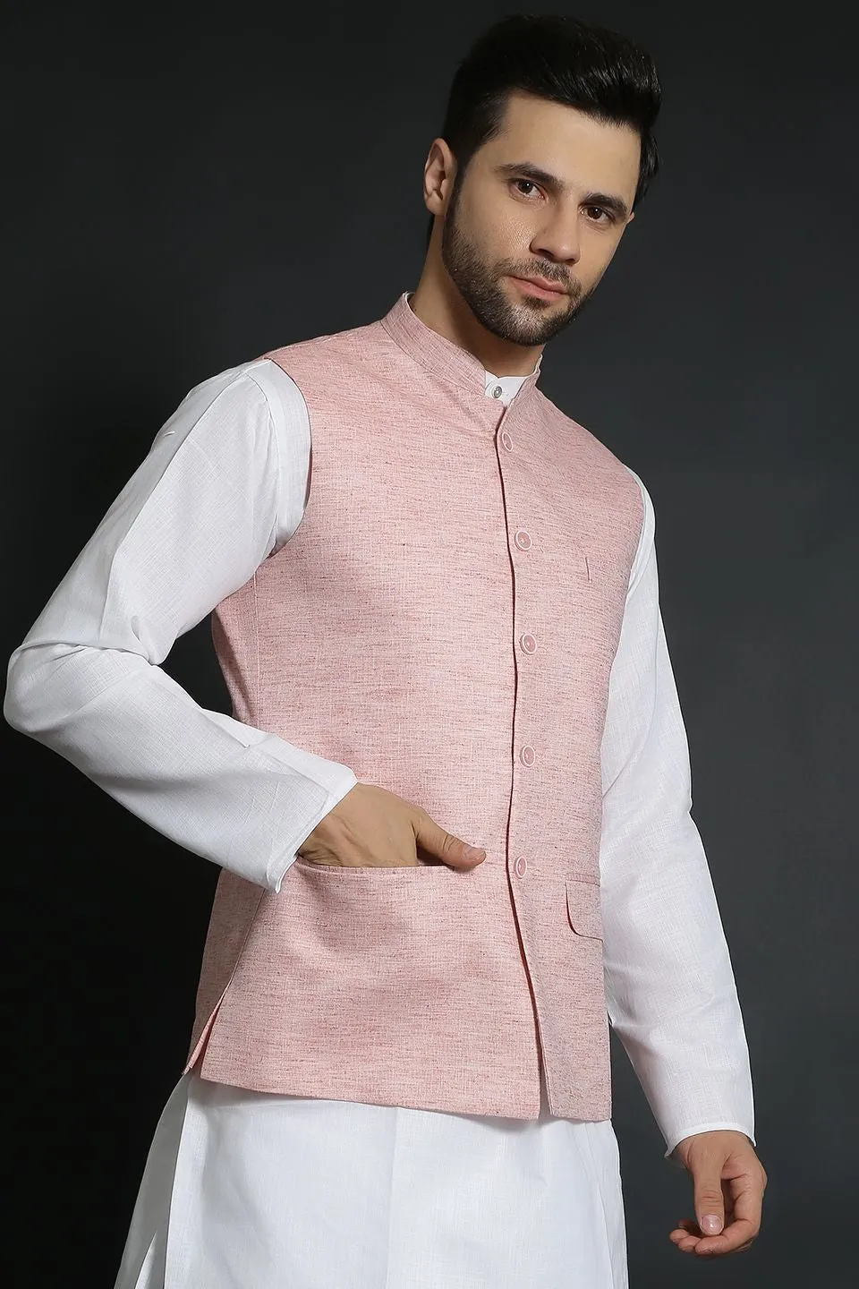 Linen Cotton Orange Modi Nehru Jacket