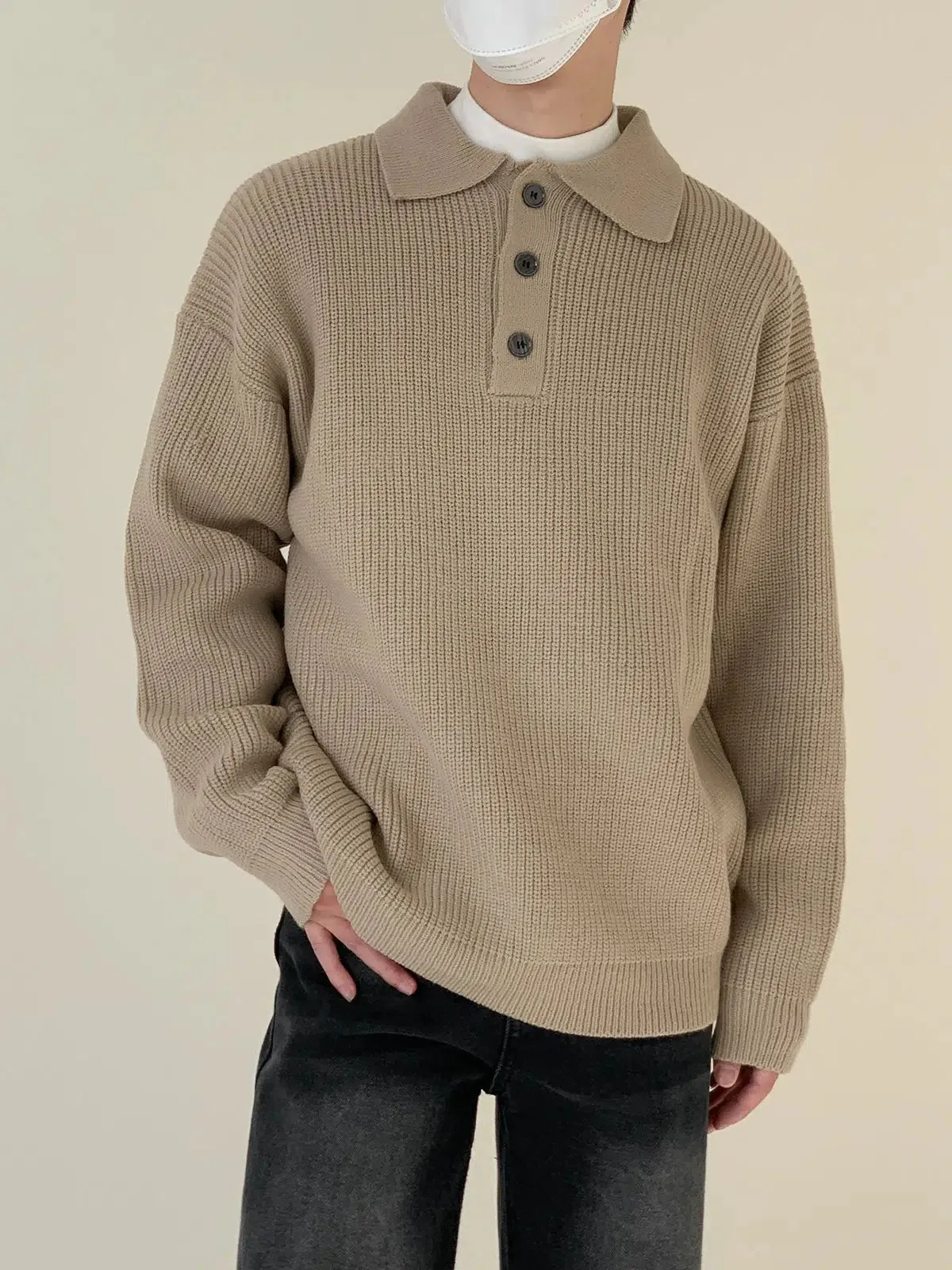 Loose Fit Polo Lapel Sweater