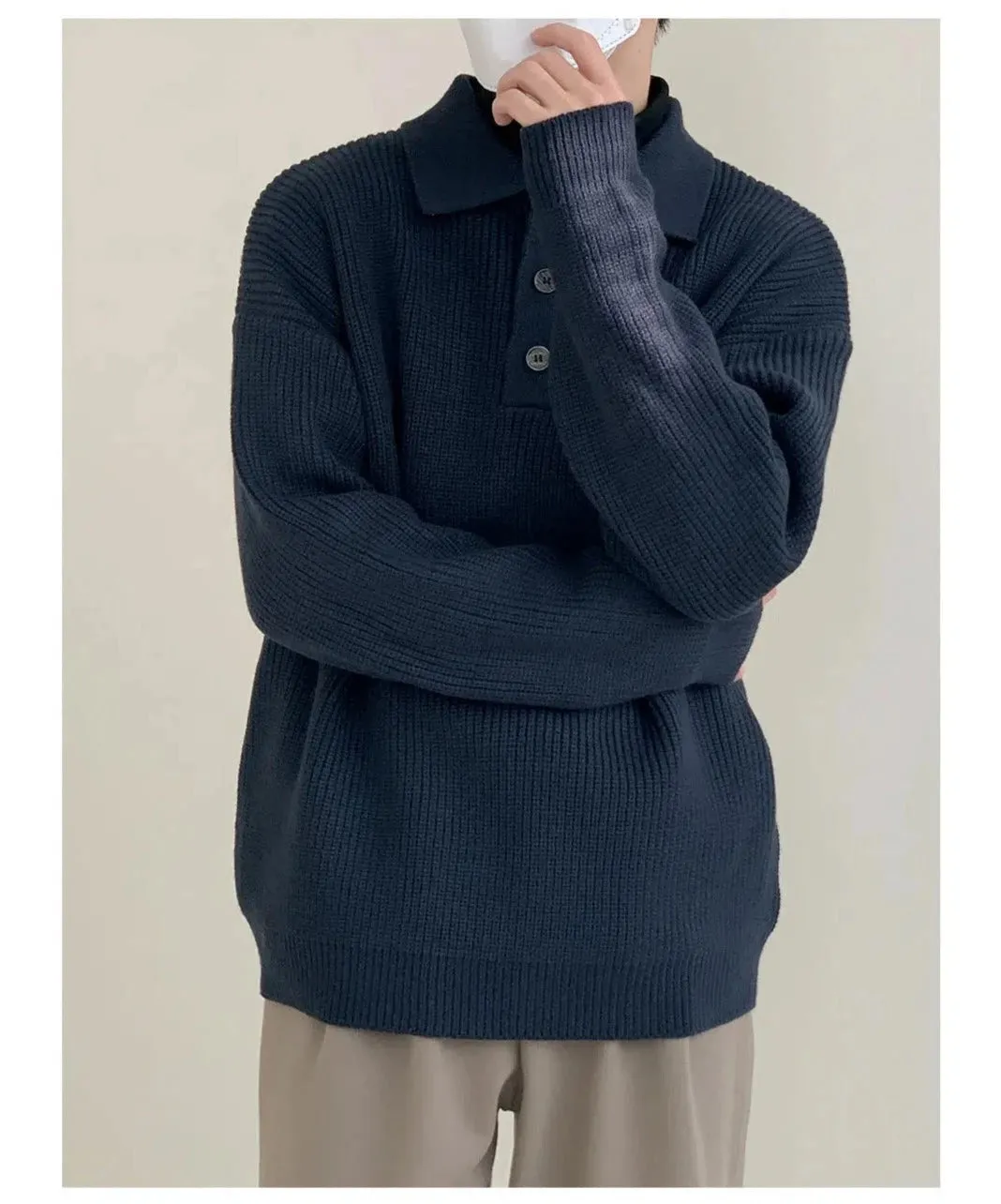 Loose Fit Polo Lapel Sweater