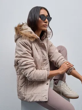 LOV Beige Quilted Puffer Jacket