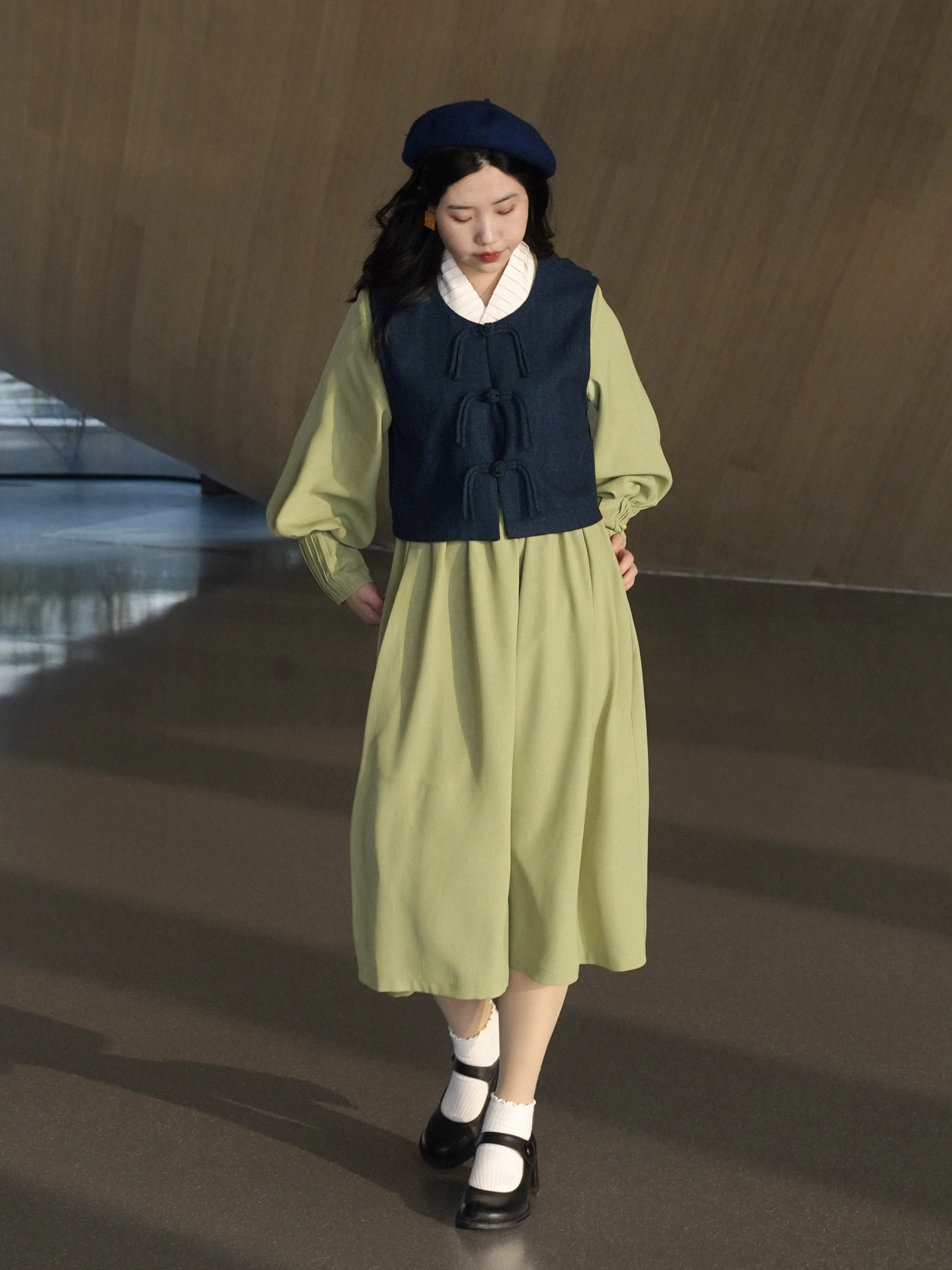 Luzhou 鹭洲 Modernized Ming Qing Wool Vest Majia Cross Collared Tieli Dress Daily Set