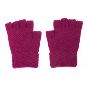 Magenta Ladies Fingerless Knitted Gloves