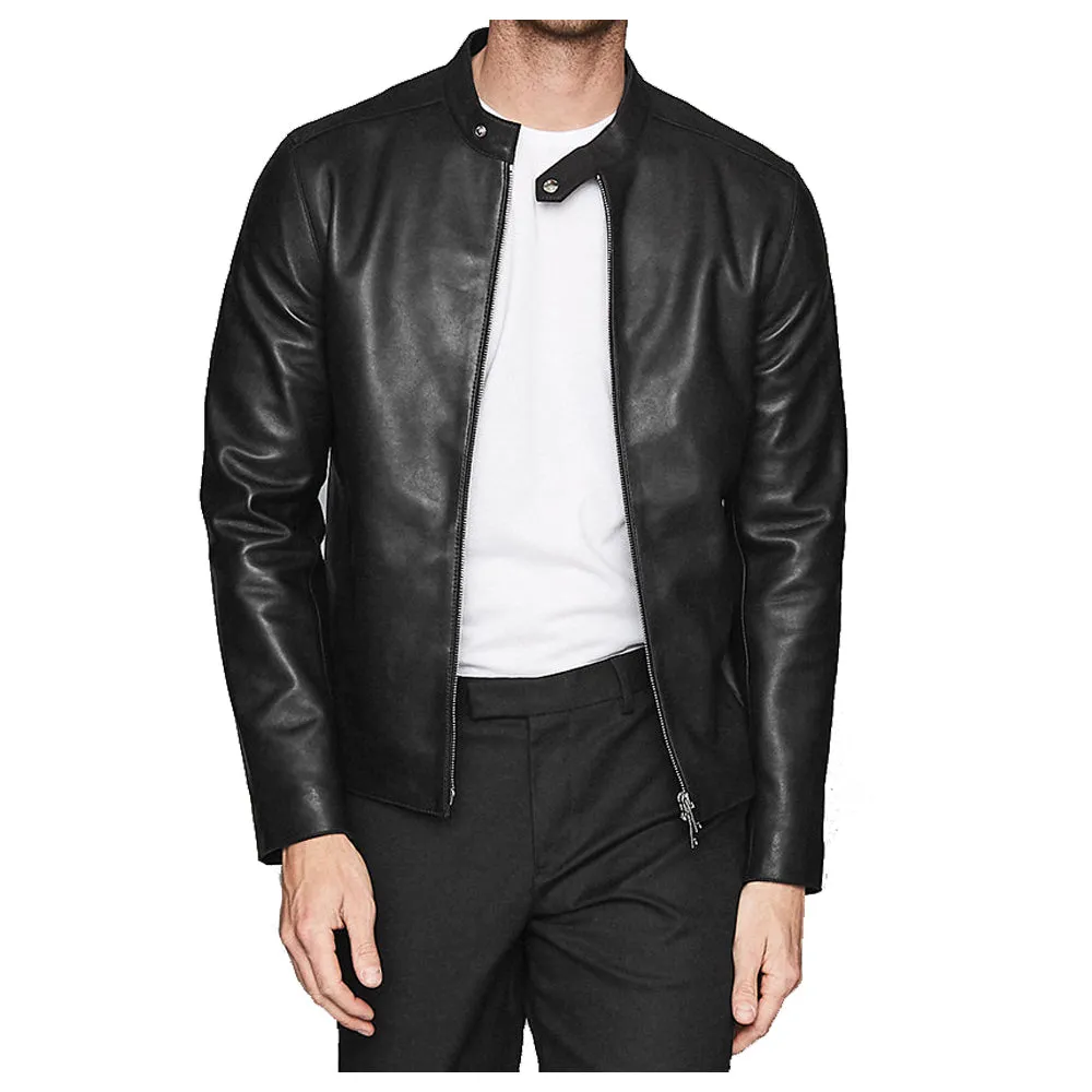 Men Leather Cafe Racer Jacket