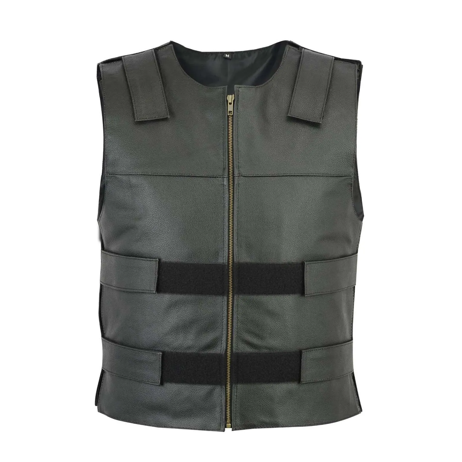 Men's Black Bulletproof Style Biker Leather Vest